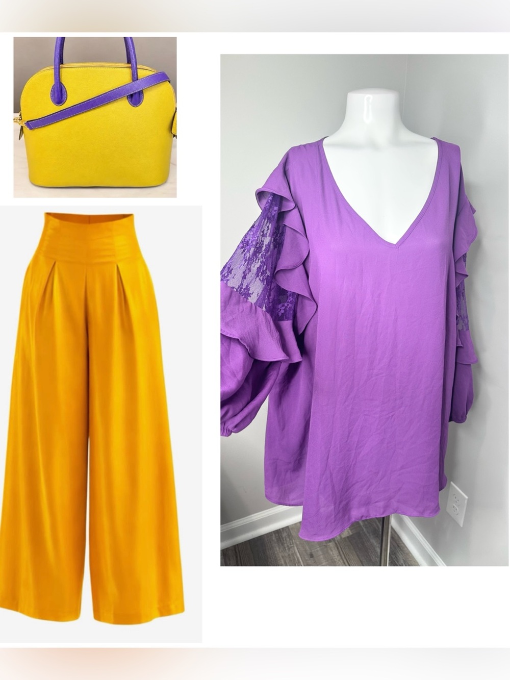 Ashley Stewart Purple Ruffle Sleeve V-Neck Top-18/20w